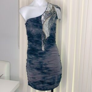 Marciano Sequin Embellished Single shoulder Rouched Tie dye mini dress Small